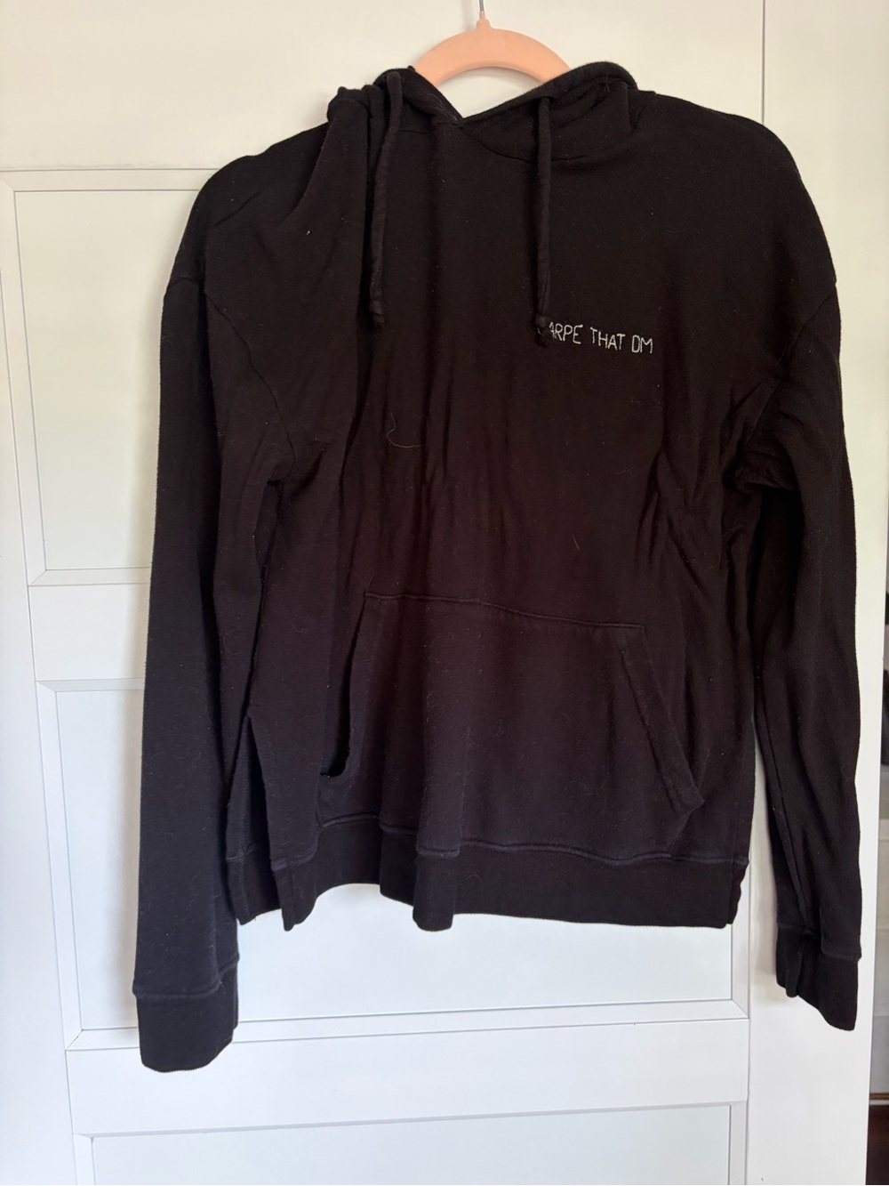 Women’s good hYOUman Black Pullover Hoodie with Front Pocket - carpe that om